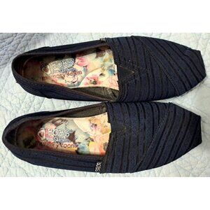 Skechers Bobs Women's 7.5 Blue Navy Slip-On Flats Memory Foam Square Toe